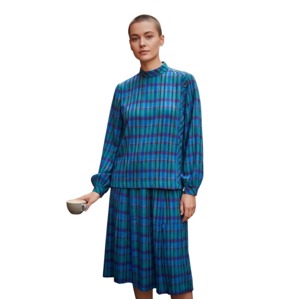Vintage Liz Claiborne‎ women's 2Pc Set Blouse blue Striped, Size 8
